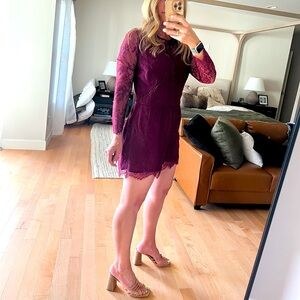 Greylin Bordeaux Fine Lace Romper L Romantic Red